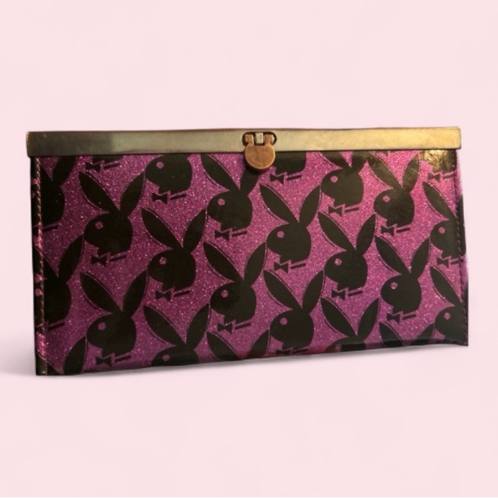 Playboy Glitter Frame Wallet Y2K Purple Black Clutch - Picture 4 of 6